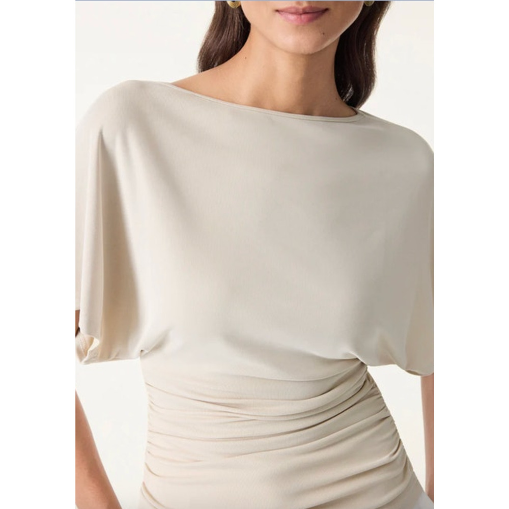 OGL Top Size M NEW Sandwashed Effortless Boatneck Batwing Sleeve Cream Ruches - Picture 10 of 14